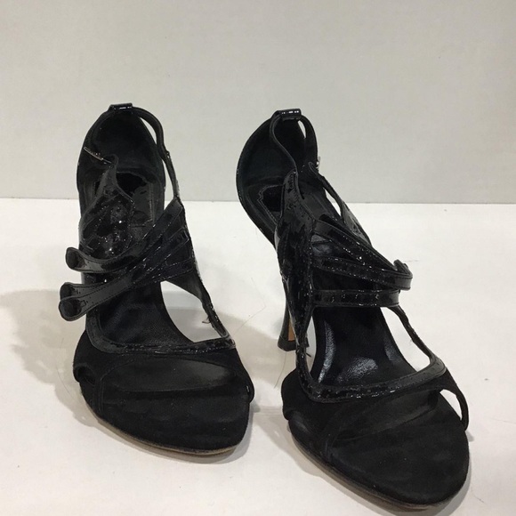 Women’s Christian Dior Elegant Black Suede/Patent Leather Strappy Heels 37.5 - Picture 1 of 7